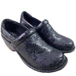 BOC Born Concepts Womens Nurse Shoes Peggy Clog Black Leather Tooled Casual Sz.7